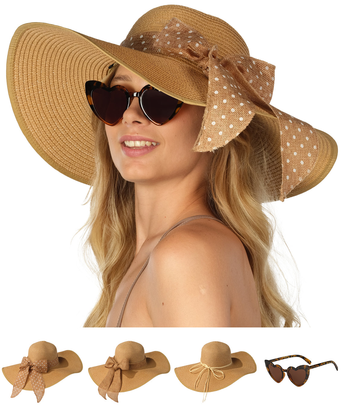 Biplut Women Church Cap Wide Brim Bow Foldable Adjustable Anti Sun Hat for  Beach 