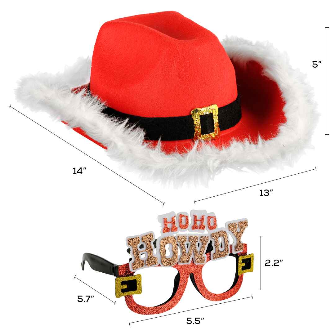  Red and White Hat with Santa Design - Women's Cowboy Hat for Holiday Christmas