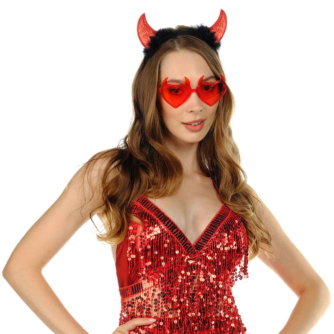 FUNCREDIBLE Devil Horns And Pitchfork, Devil Costume Accessories Set, Glitter Devil Ears Headband