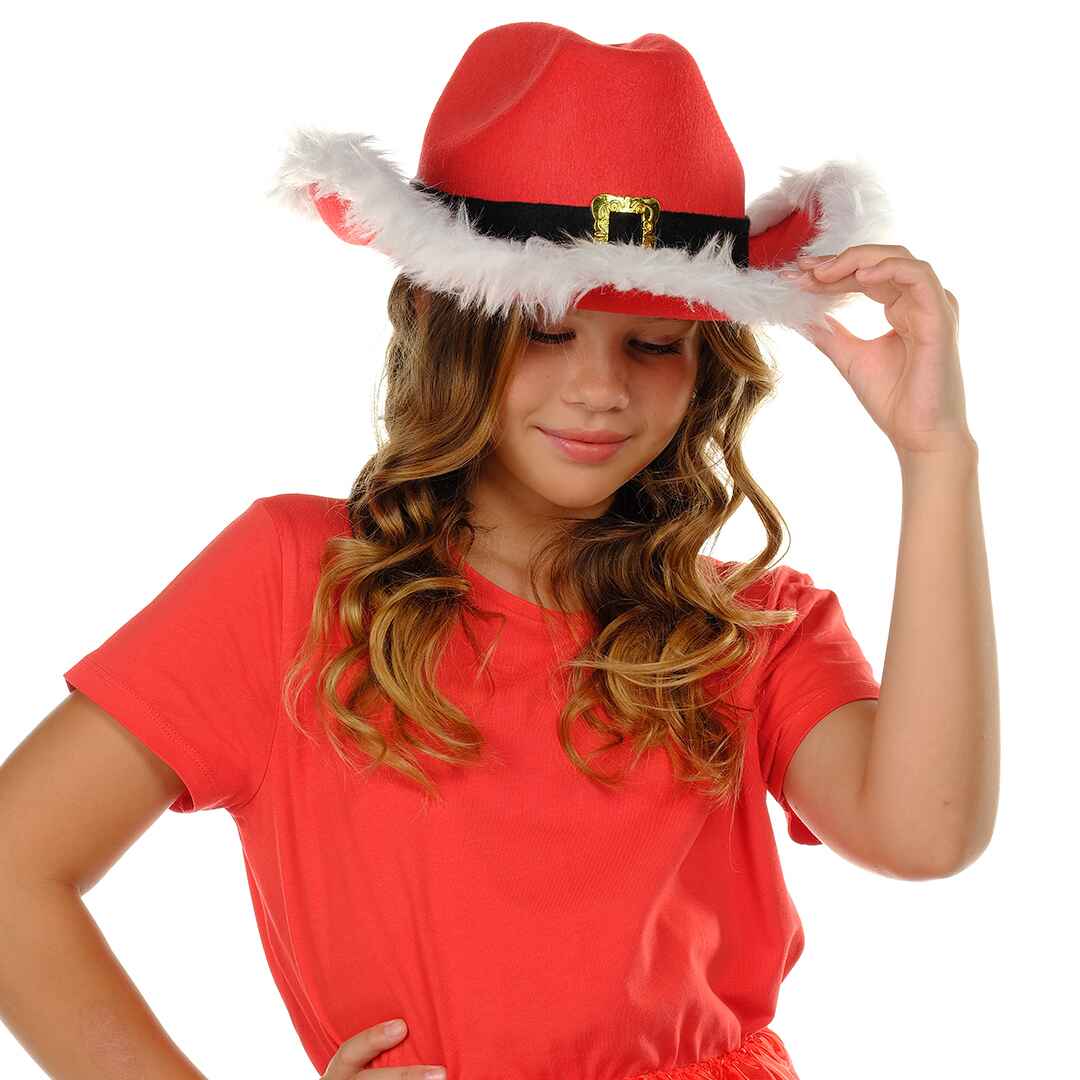 Festive Red and White Hat featuring Santa Design