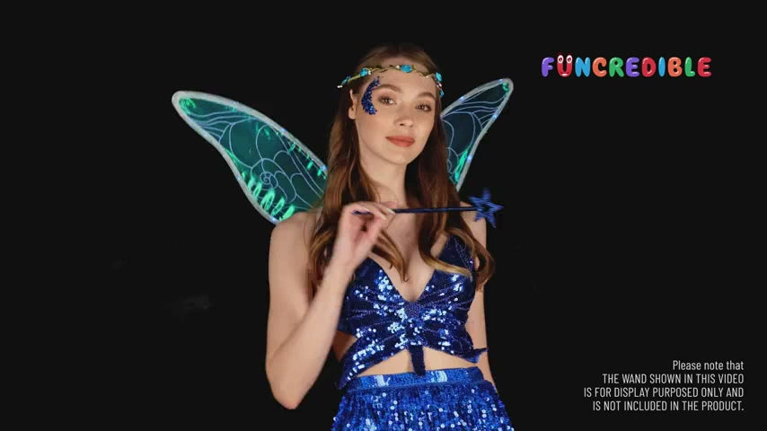 Funcredible Blue Fairy Wings Set with Crown and Glitter